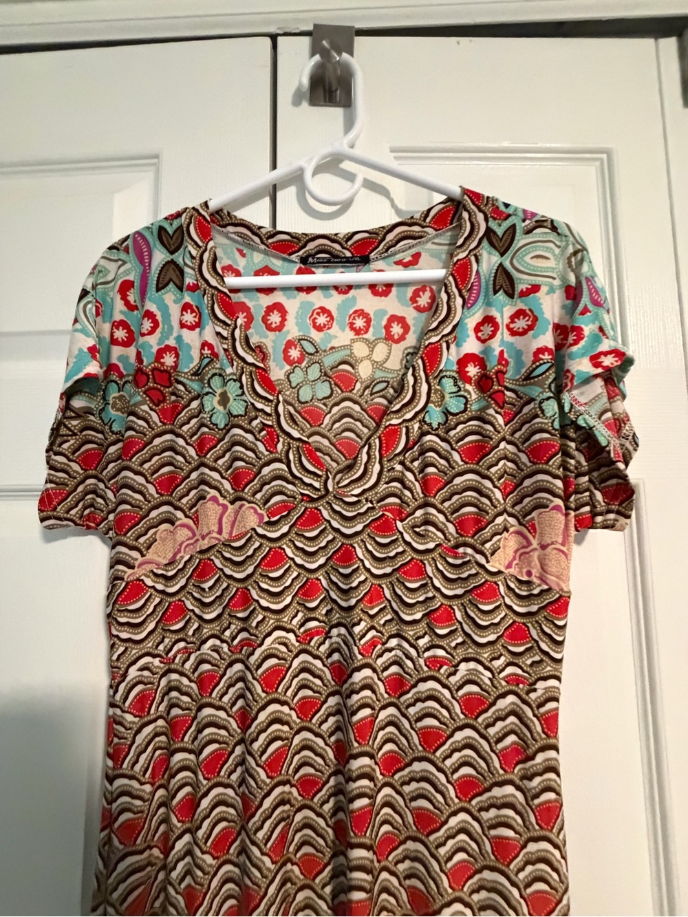 Miss Two Patterned Midi Dress in Aqua and Coral - Picture 3 of 5